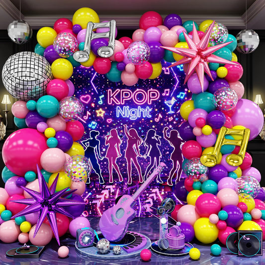 KPOP Music Theme Balloon Garland Arch Kit, 119Pcs Rainbow Colorful