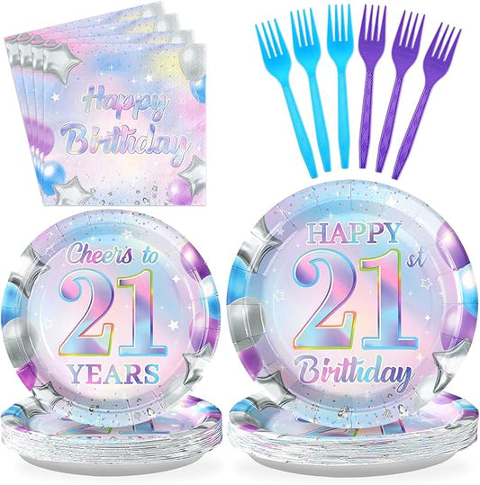 96Pcs 21st Birthday Decorations Iridescent 21st Birthday Party