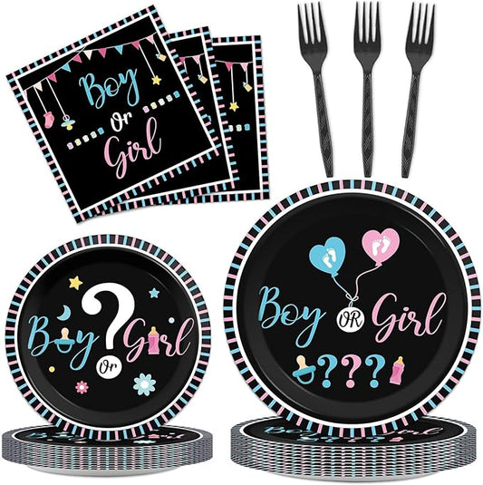 96 Pieces Gender Reveal Party Plates Boy or Girl Theme Party