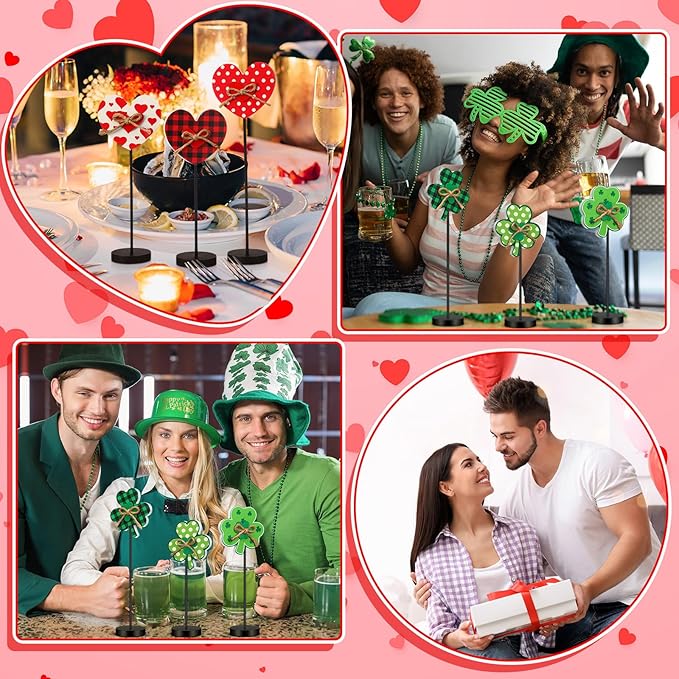 6 Pcs St Patricks Day and Valentines Day Decorations Shamrock Heart