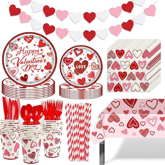 Valentines Day Party Supplies Set for 24 Valentine's Day Plates and