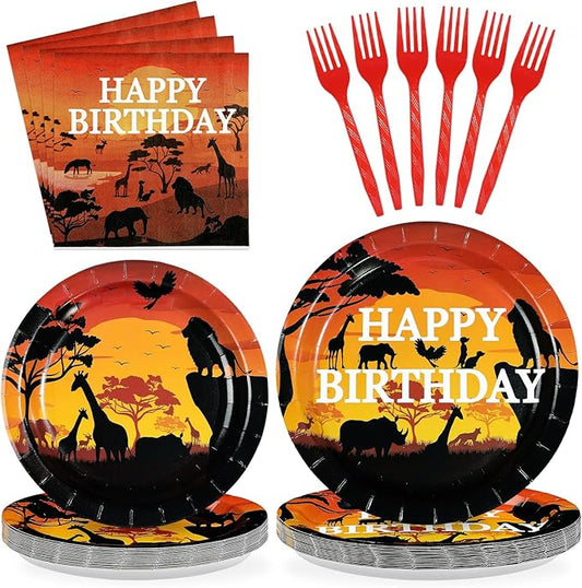96Pcs African Safari Birthday Party Decorations Savanna Sunset View