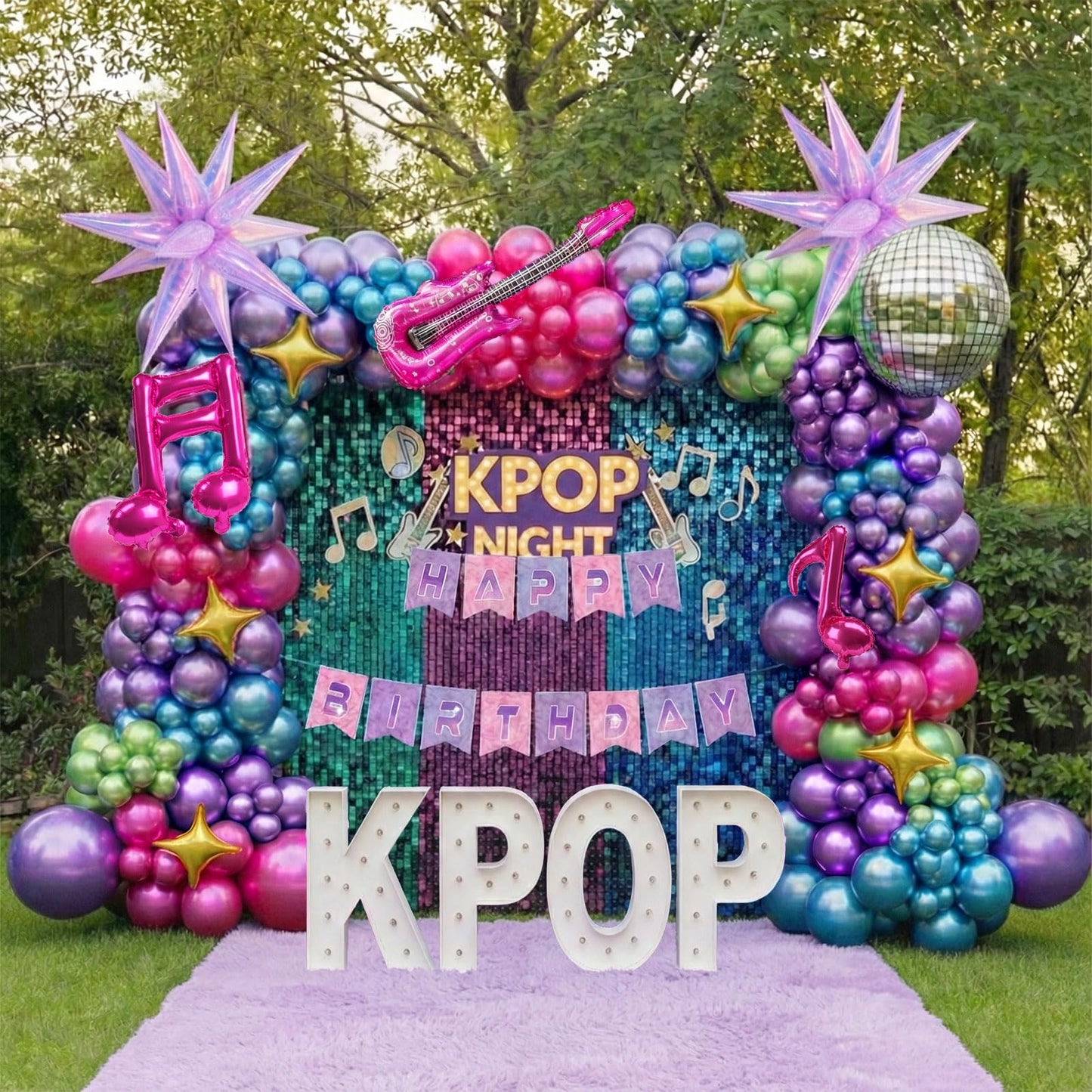 Purple hot pink Blue Green Balloon Arch Garland Kit with Banner