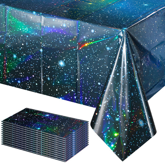 YIDAKO 12Pcs Iridescent Space Tablecloths, Disposable Plastic Blue