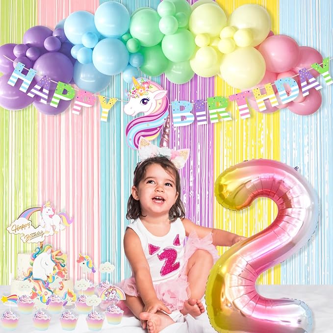 Unicorn 2nd Birthday Party Decorations for Girls Rainbow Banner