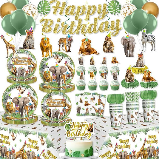 201pcs Safari Birthday Decorations Tableware Set 25 Serves Safari