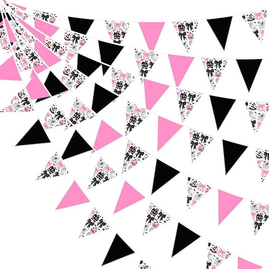 31Ft Pink Black Halloween Party Decorations Spider Bow Pumpkin Skull
