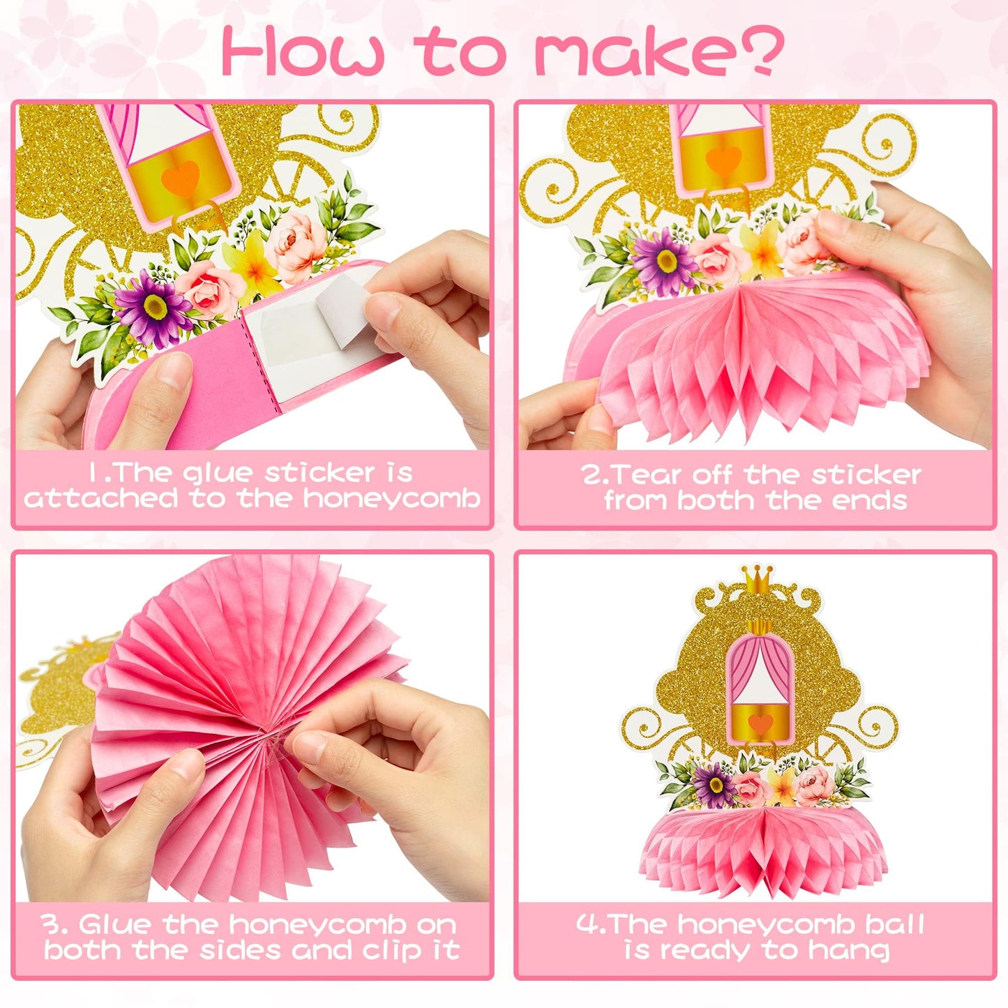 ArowlWesh 12Pcs Floral Princess Party Honeycomb Centerpieces Princess