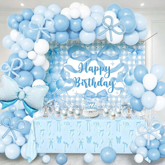 Blue Bow Birthday Decorations for Girls, Coquette Party Supplies with