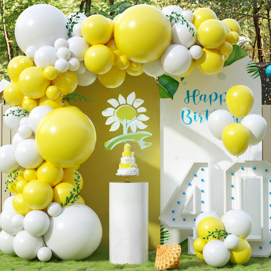 Yellow and White Balloon Arch Kit, 100pcs Matte Yellow White Balloon