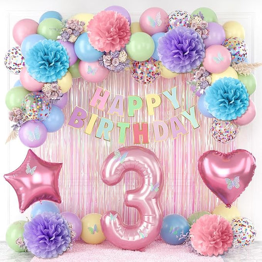 Pastel 3rd Birthday Party Decorations for Girls Number 3 Balloon