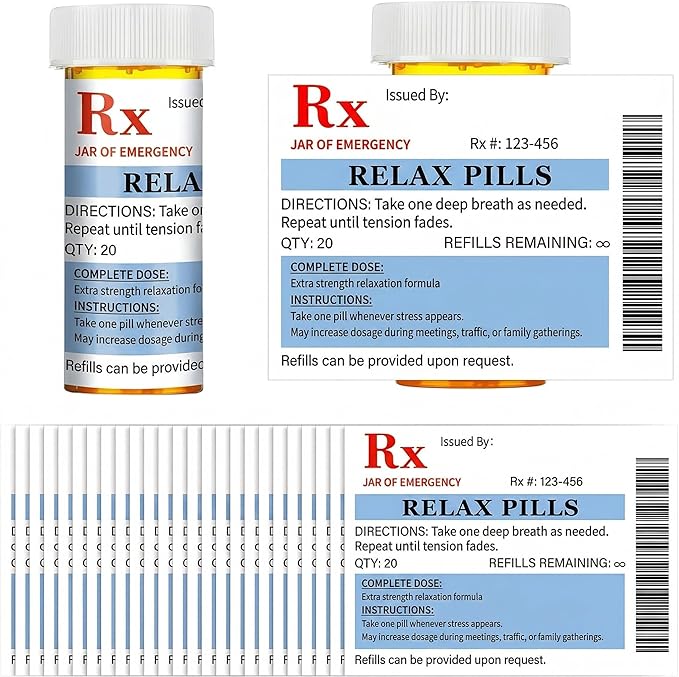 Kigeli 60 Pcs Relax Pill Labels Stickers Funny Gag Gift for Office