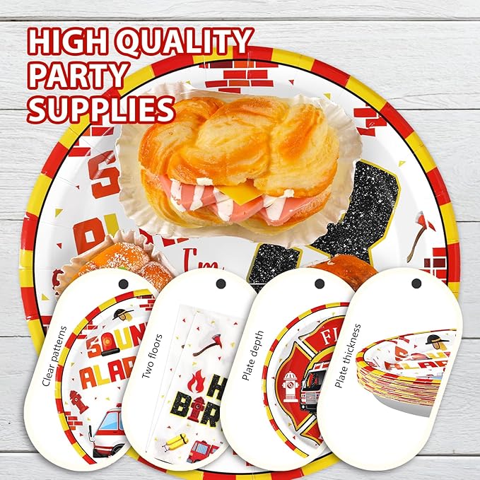 96Pcs Fire Truck 3rd Birthday Decorations Firefighter 3rd Birthday