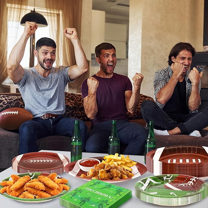72PCS Football Party Plates and Napkins 11.8in Football Shaped