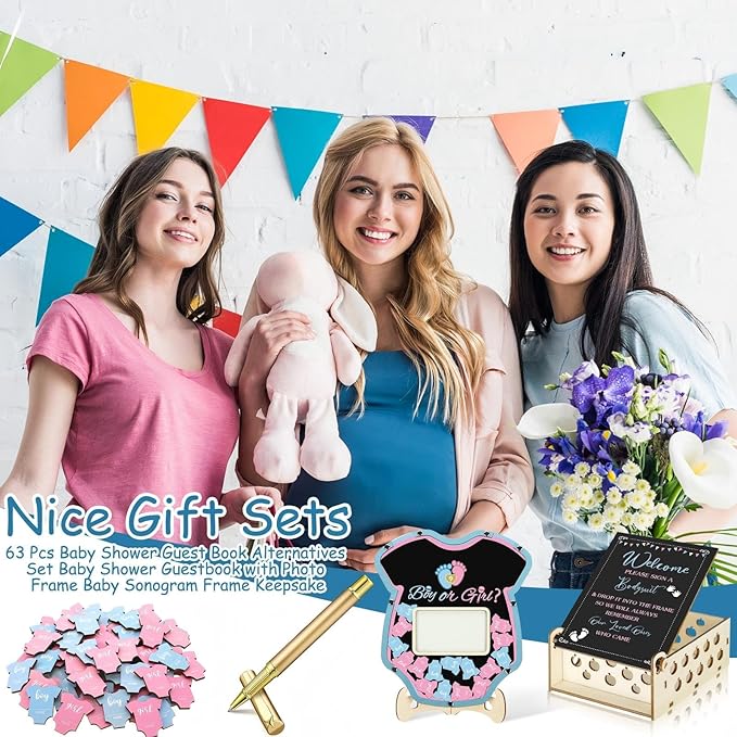 63 Pcs Gender Reveal Baby Shower Guest Book Alternatives Set Baby
