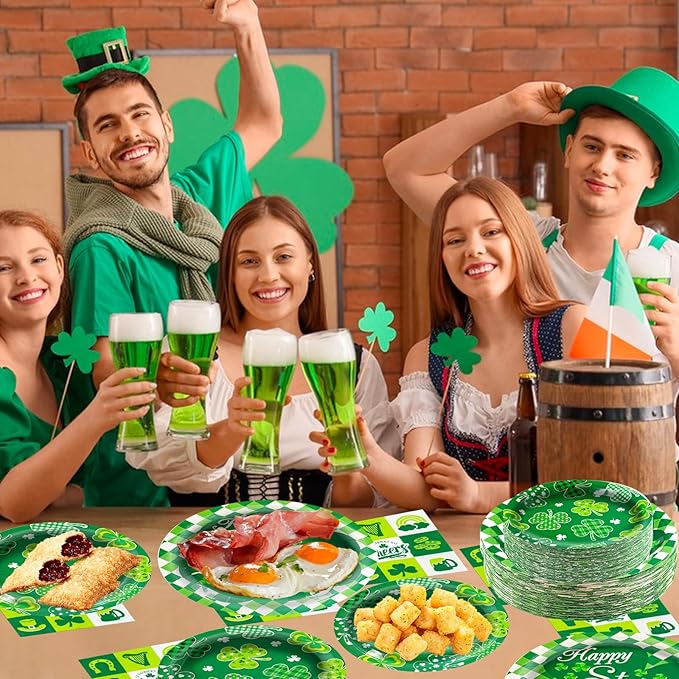 St Patrick's Day Paper Plates and Napkins Tableware Set Serves 60