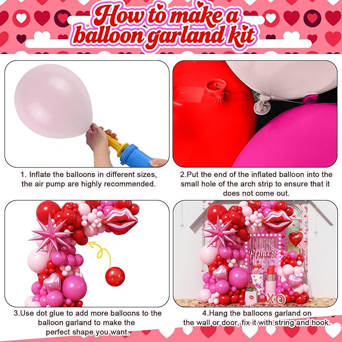 Valentines Day Balloon Arch Kit Hot Pink Red Balloon Garland with