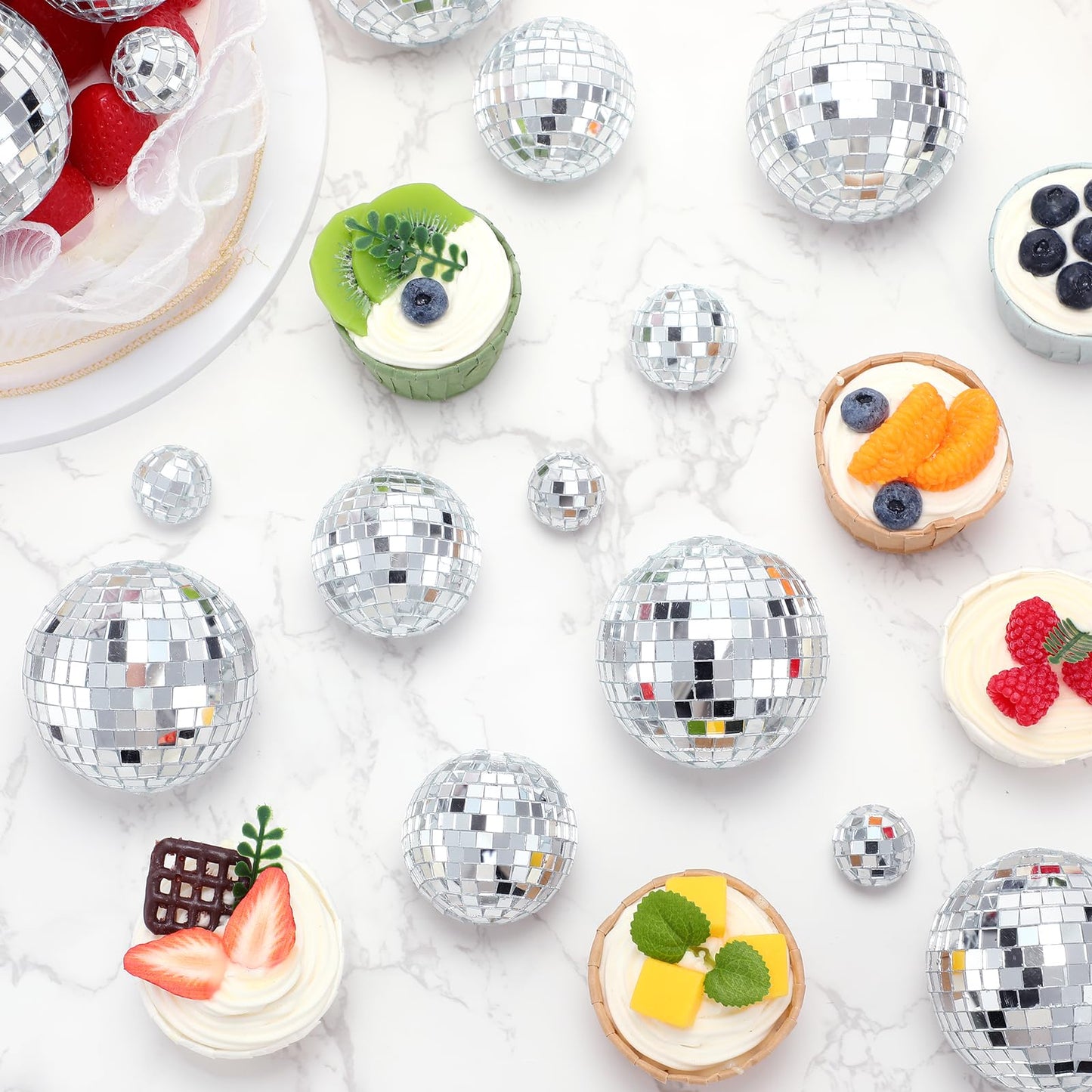 Geetery 70 Pcs Disco Ball Cake Topper Various Sizes Reflective Mirror