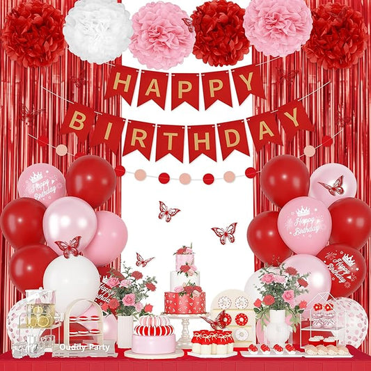 Red Birthday Decorations for Women Girls, Pearl Pink White Confetti