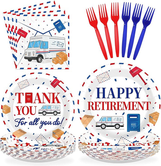 96 Pcs Mailman Retirement Party Decorations Red Blue Mail Happy