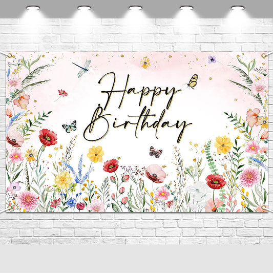 Avezano Wildflower Birthday Backdrop Girls Floral Birthday Banner