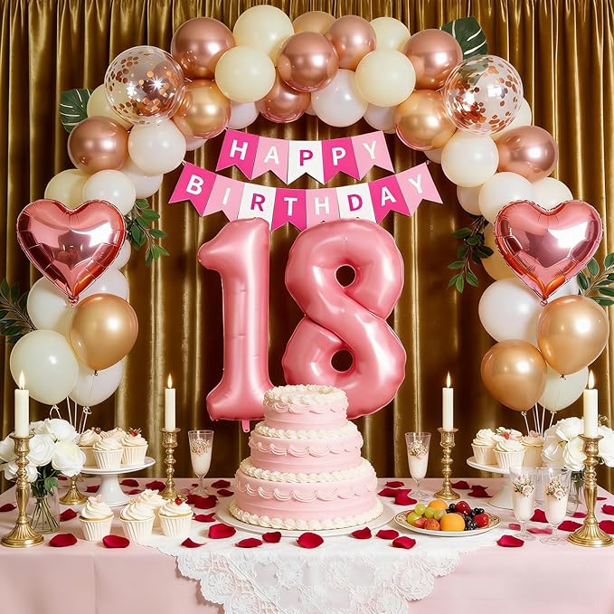 18th Birthday Decorations for Girls Rose Gold and Black Party
