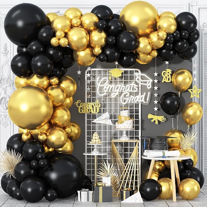 Black and Gold Balloon Garland Kit Metallic Gold and Black Balloon