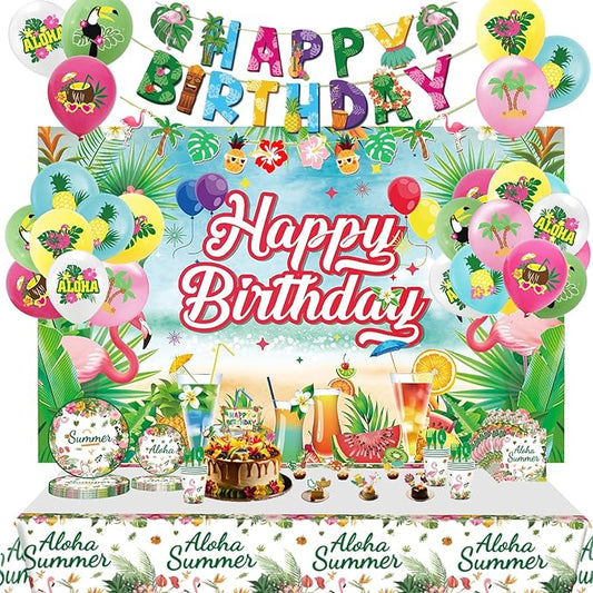 164Pcs Hawaii Themed Happy Birthday Party Decorations Plates Napkins