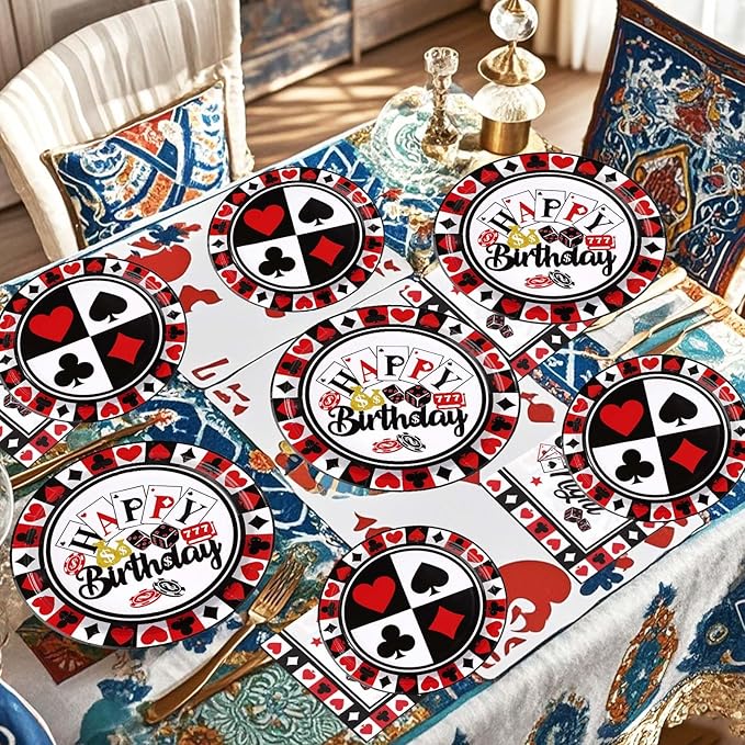 200PCS Casino Party Decorations Poker Plates and Napkins Disposable