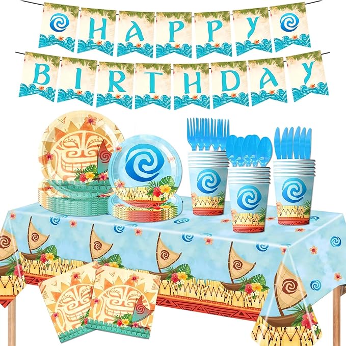 170PCS Tropical Birthday Party Supplies Hawaiian Luau Tableware Set
