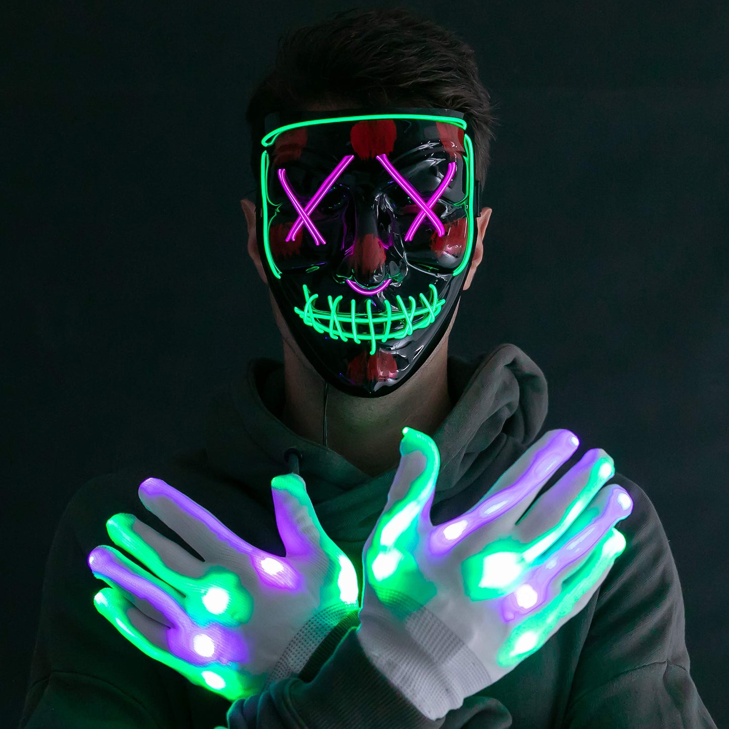 Halloween Led Mask, Light Up Mask and Gloves for Cosplay Costume