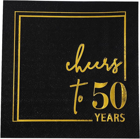 Cheers to Years Cocktail Napkins - 50 PK - 3-Ply Birthday Napkins 5x5