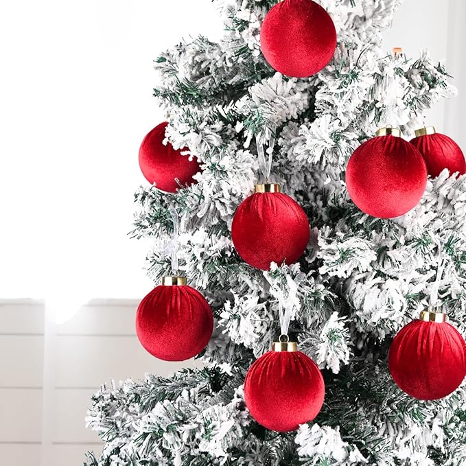 Velvet Ornaments for Christmas Tree Decorations - Burgundy Xmas Ball