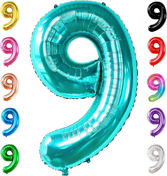 Giant Aqua Blue Number 9 Balloon - 40 Inch | Foil 9 Birthday