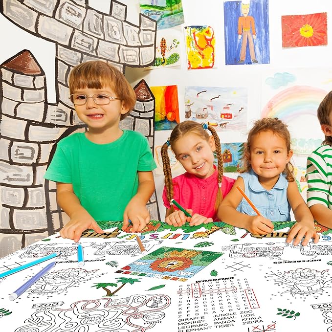 2 Pack Safari Jungle Theme Kids Coloring Paper Tablecloth