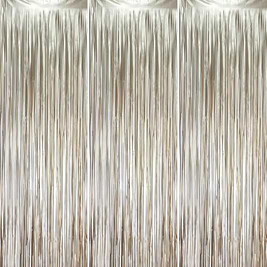 3 Pack 3.3 x 8.2 ft Matte Champagne Foil Fringe Backdrop