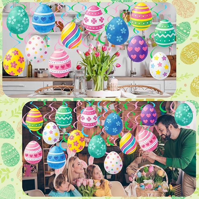 72 Pcs Easter Egg Hanging Swirl Ceiling Decorations Hanging Foil