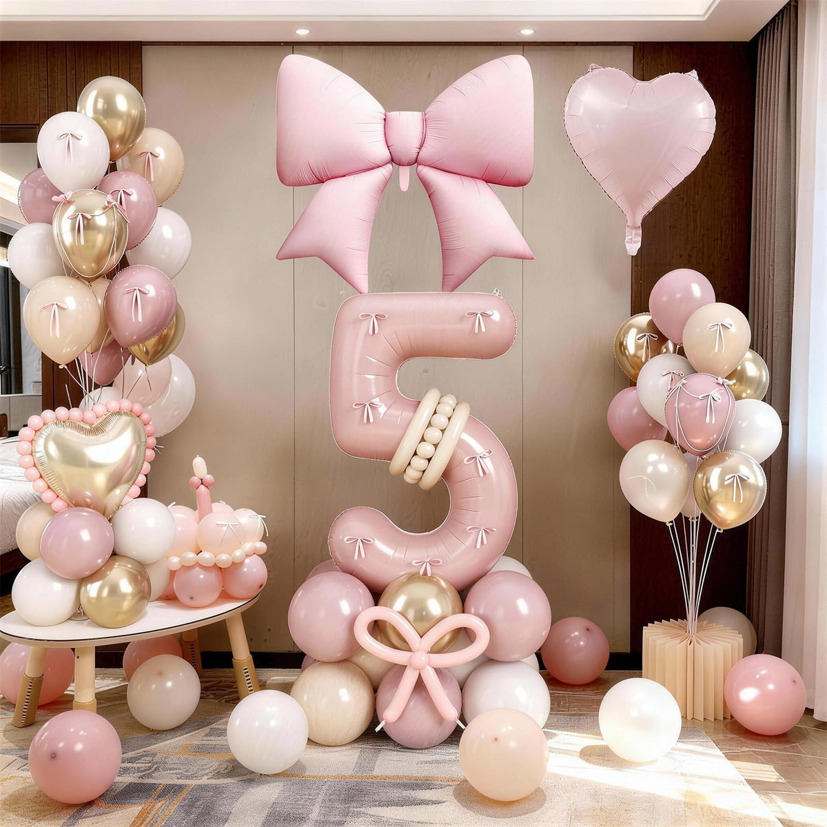 Light Pink 5 Balloon Number, Retro Blush Pink Gold Beige Nude Latex