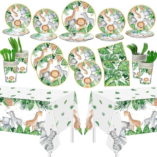 170 Pcs Jungle Safari Baby Shower Tableware Animals Theme Party