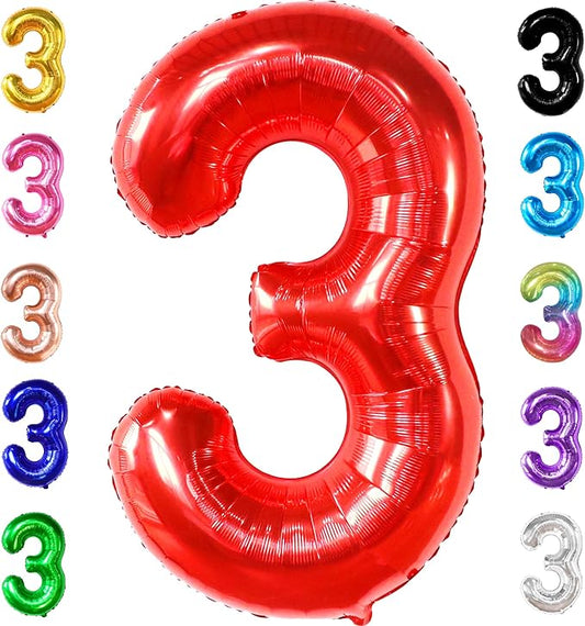 KatchOn, Giant Red Number 3 Balloon - 40 Inch | Red Foil Number 3
