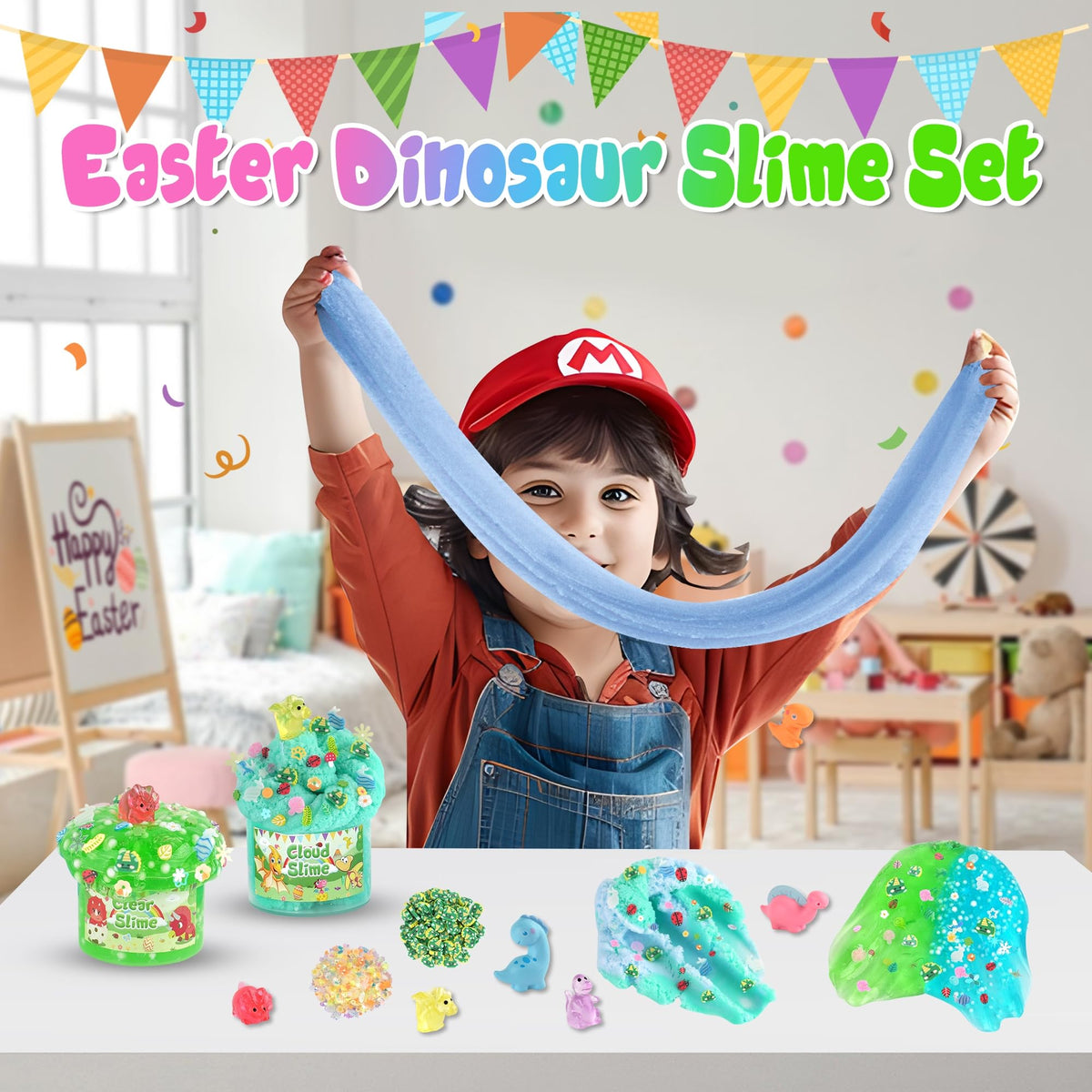 LAWOHO 6 Pack Dinosaurs Slime Kit for Kids - Cloud, Butter, Clear