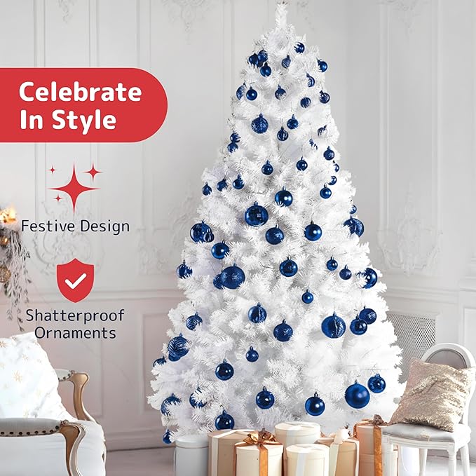 PREXTEX 36 Piece Blue Christmas Ornaments Set with Hanging Loops -
