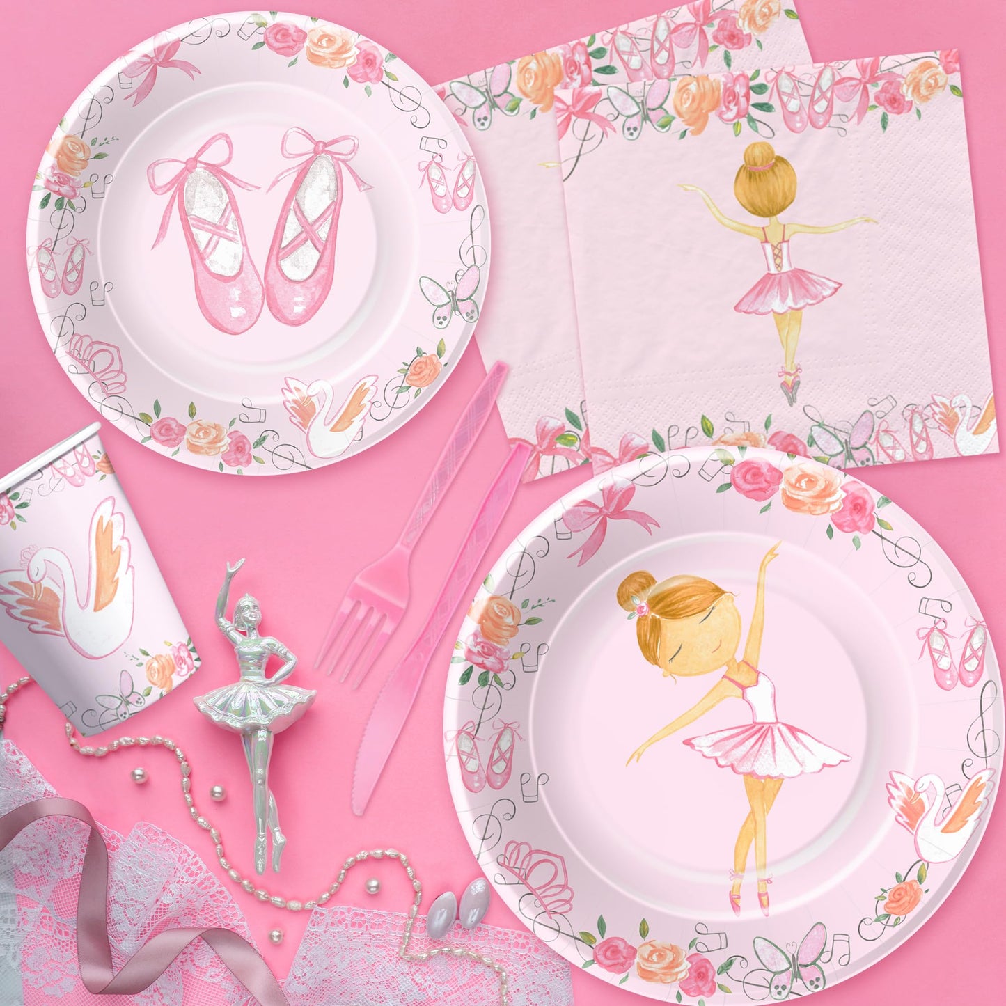 Xigejob Ballerina Birthday Party Decorations Tableware, Ballerina