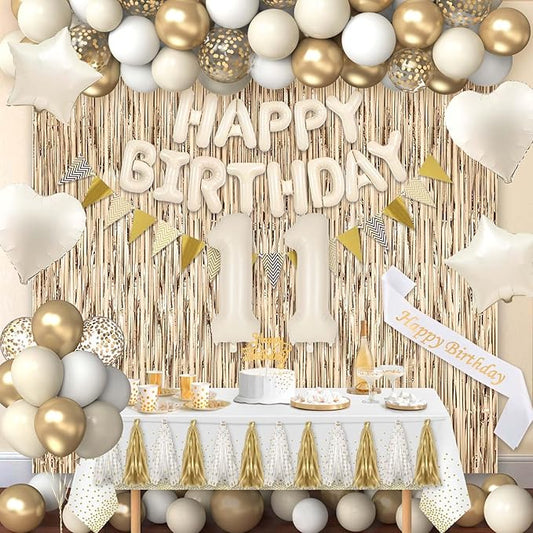 11th Birthday Decorations for Girls, White and Gold 11 Boho Birthday
