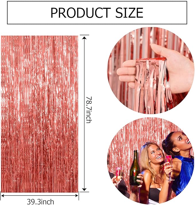 10 Pack Rose Gold Fringe Curtain Backdrop Birthday Bachelorette