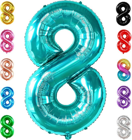 Giant Blue Teal Number 8 Balloons - 40 Inch || Aqua Teal