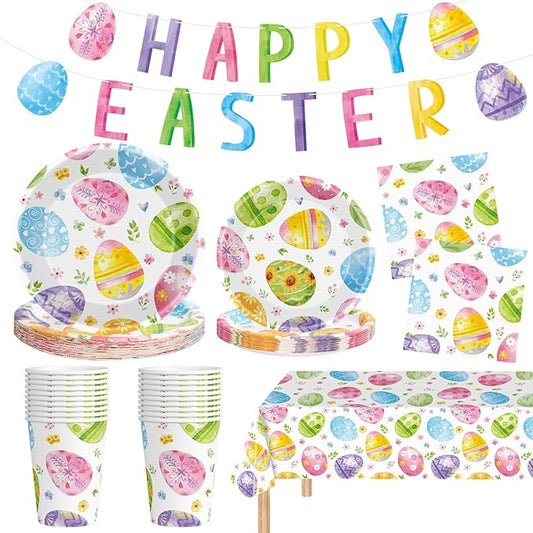 102 Pcs Easter Party Decorations Set Spring Watercolor Eggs Paper