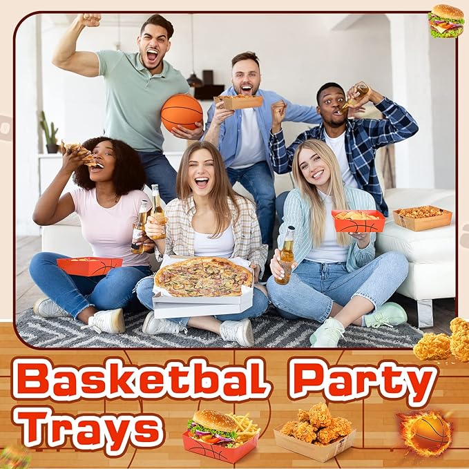 36 Pack Basketball Party Supplies Large 5 lb Basketball Plates Trays