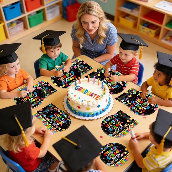 96Pcs Elementary Graduation Party Paper Plates and Napkins Goodbye