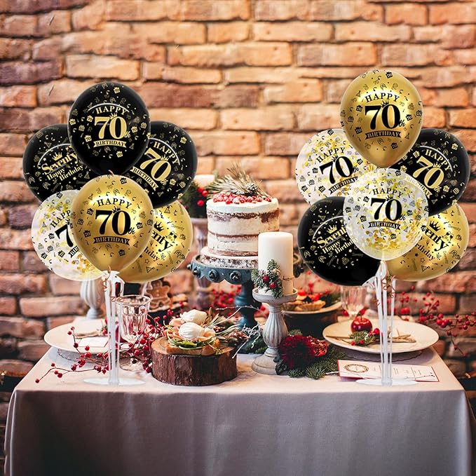 4 Set Black Gold Balloon Stand Kit for Birthday Decorations for 70th